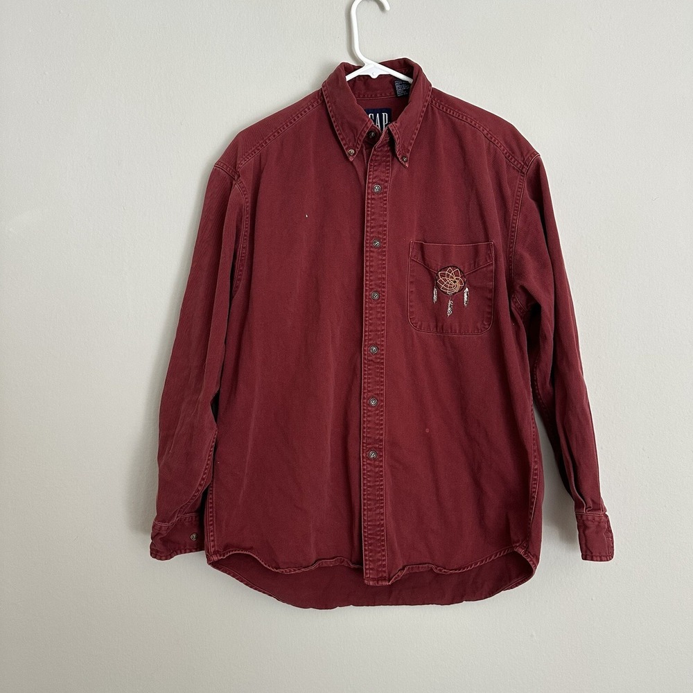Vintage‎ Gap Denim Native American M Medium Red Light Wash Long Sleeve Button Up